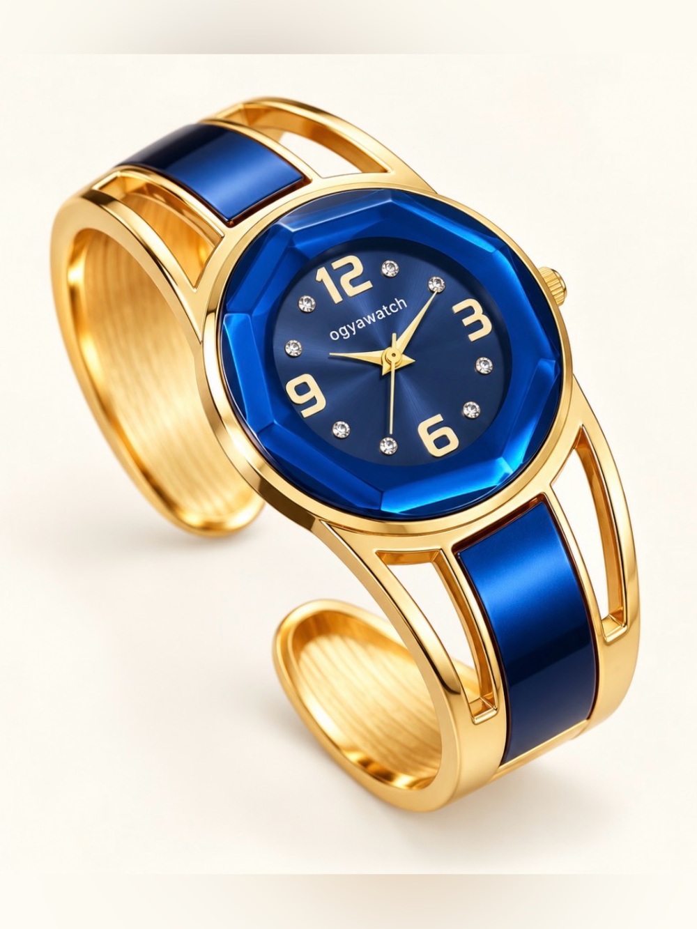 Women's Blue and Gold Cuff Watch